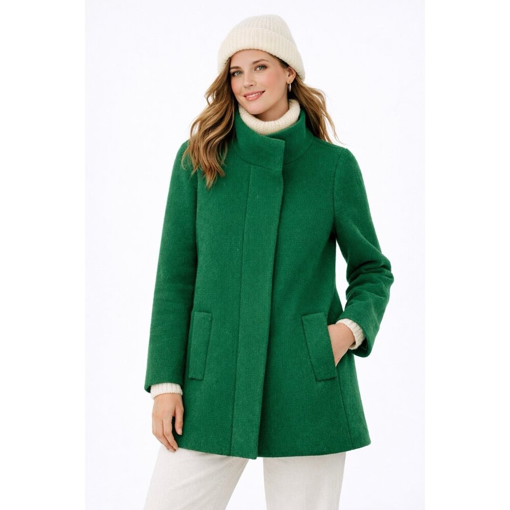 J CREW coat jacket outerwear green 4 wool zip up pockets casual preppy winter